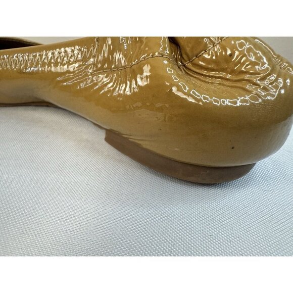 Tory Burch Reva Tan Patent Ballet Flats 8.5 Gold Logo Chic Luxe Classic Spot - Picture 7 of 16